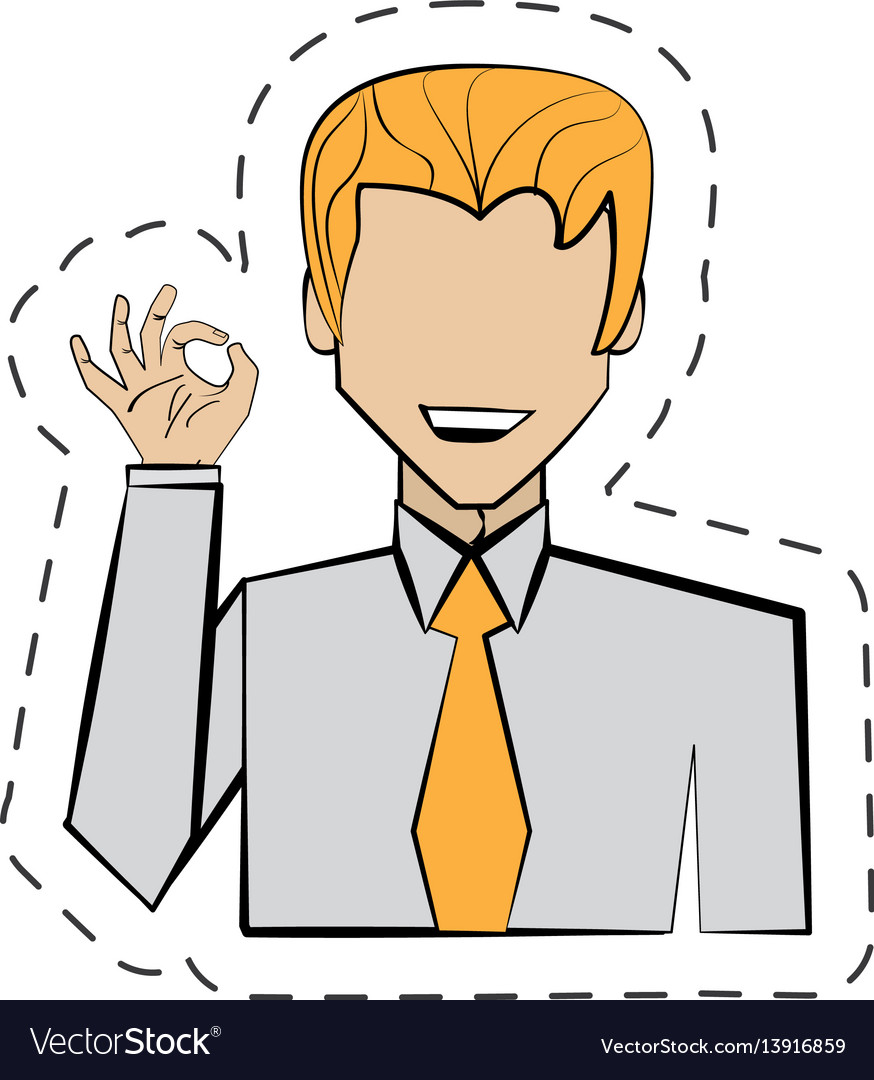 Portrait man hand ok cartoon
