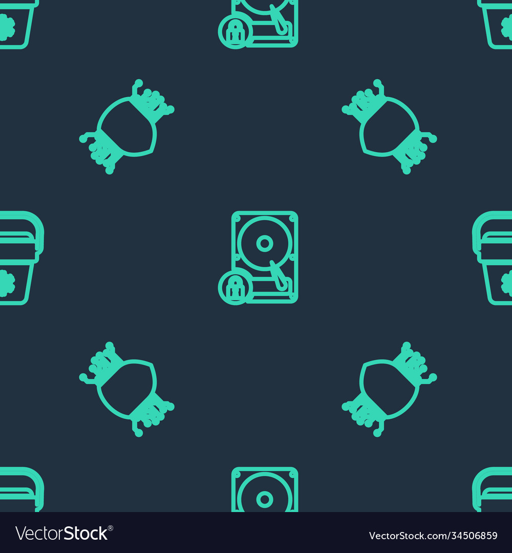 Set line hard disk drive and lock cyber security vector image Set line hard disk drive and lock cyber security