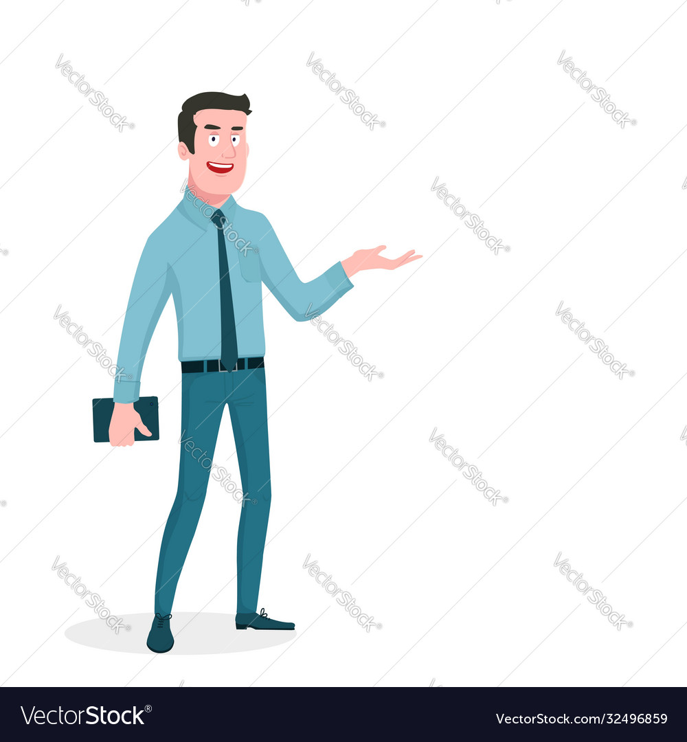 Young man presenting your product isolated over