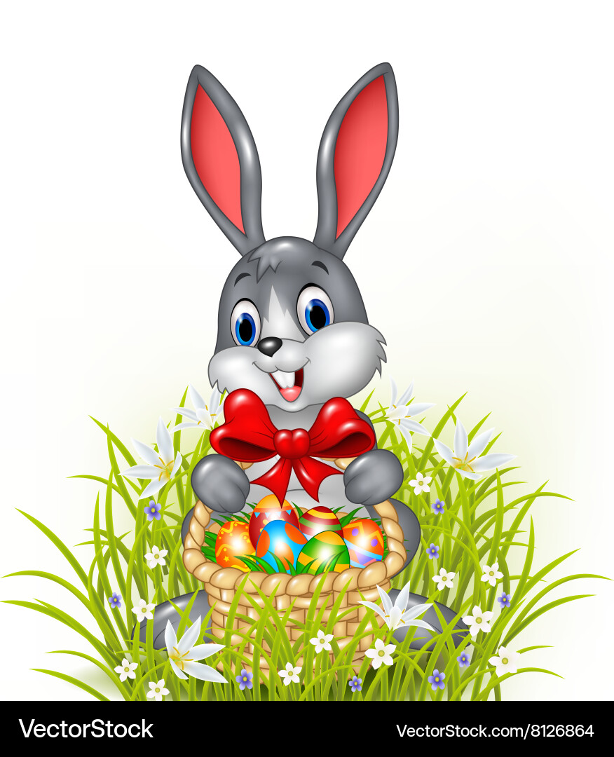A easter bunny with a basket painted easter egg Vector Image