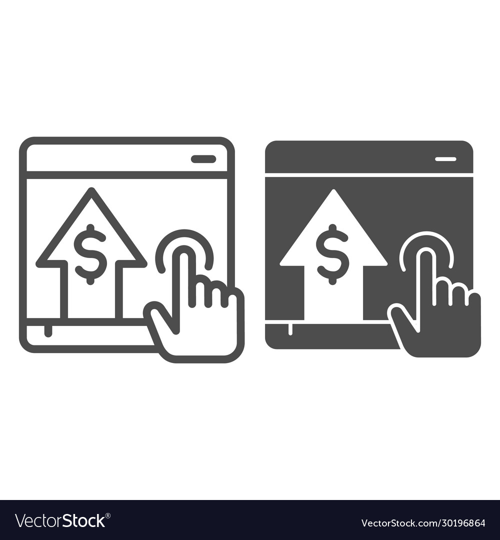 Click on screen and arrow line solid icon vector image Click on screen and arrow line solid icon