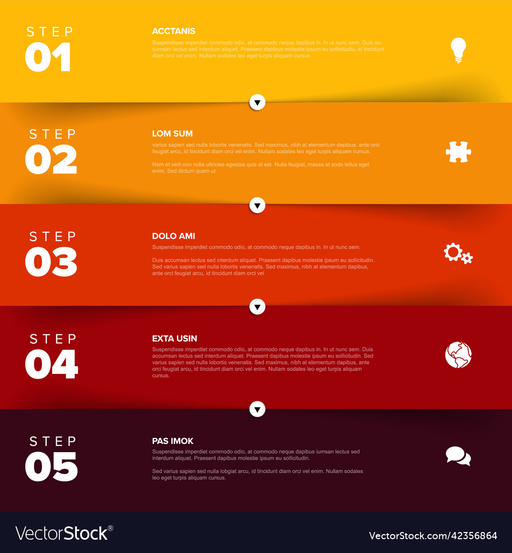 Five progress block horizontal steps template vector image Five progress block horizontal steps template