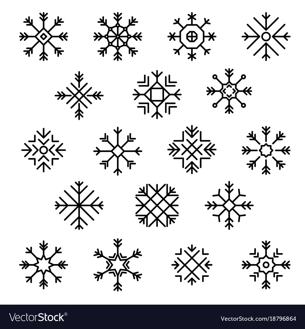 flat design line snowflakes christmas winter vector image