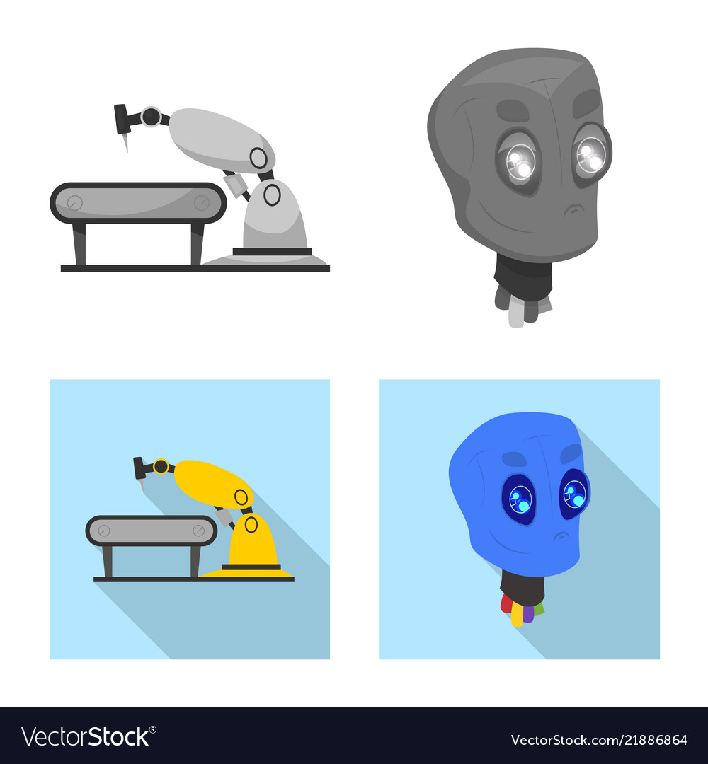 Isolated object of robot and factory symbol set vector image Isolated object of robot and factory symbol set