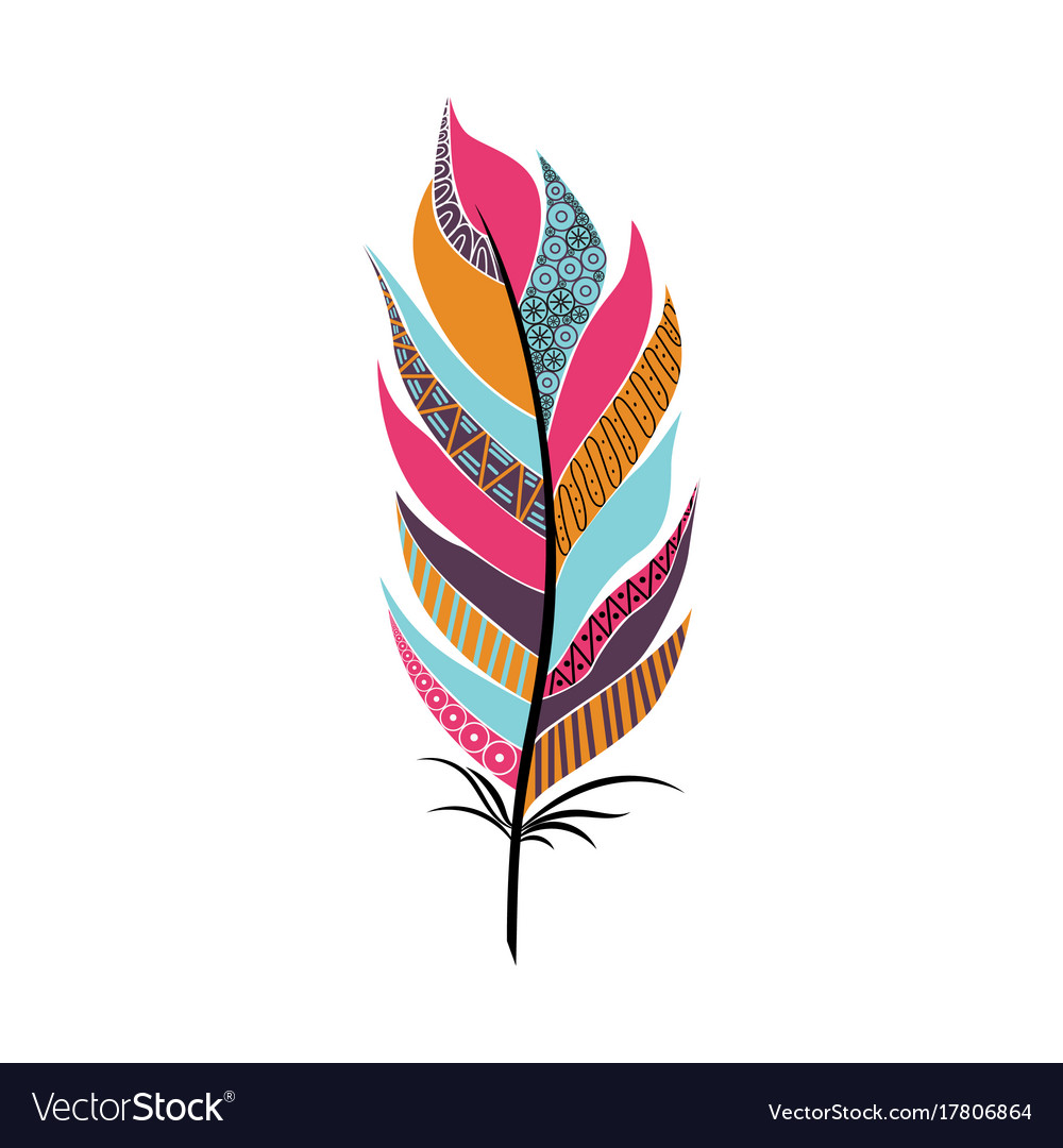 Large fluffy feather with patterns Royalty Free Vector Image