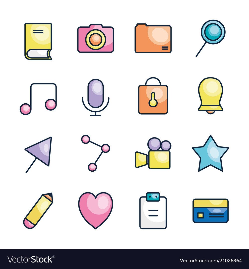 Microphone and user interface icon set line color