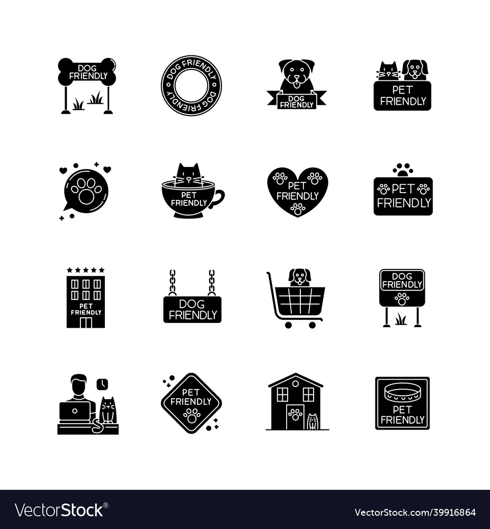 Pet freundliche Zeichen schwarze Glyph-Symbole auf weiß gesetzt vector image Pet freundliche Zeichen schwarze Glyph-Symbole auf weiß gesetzt