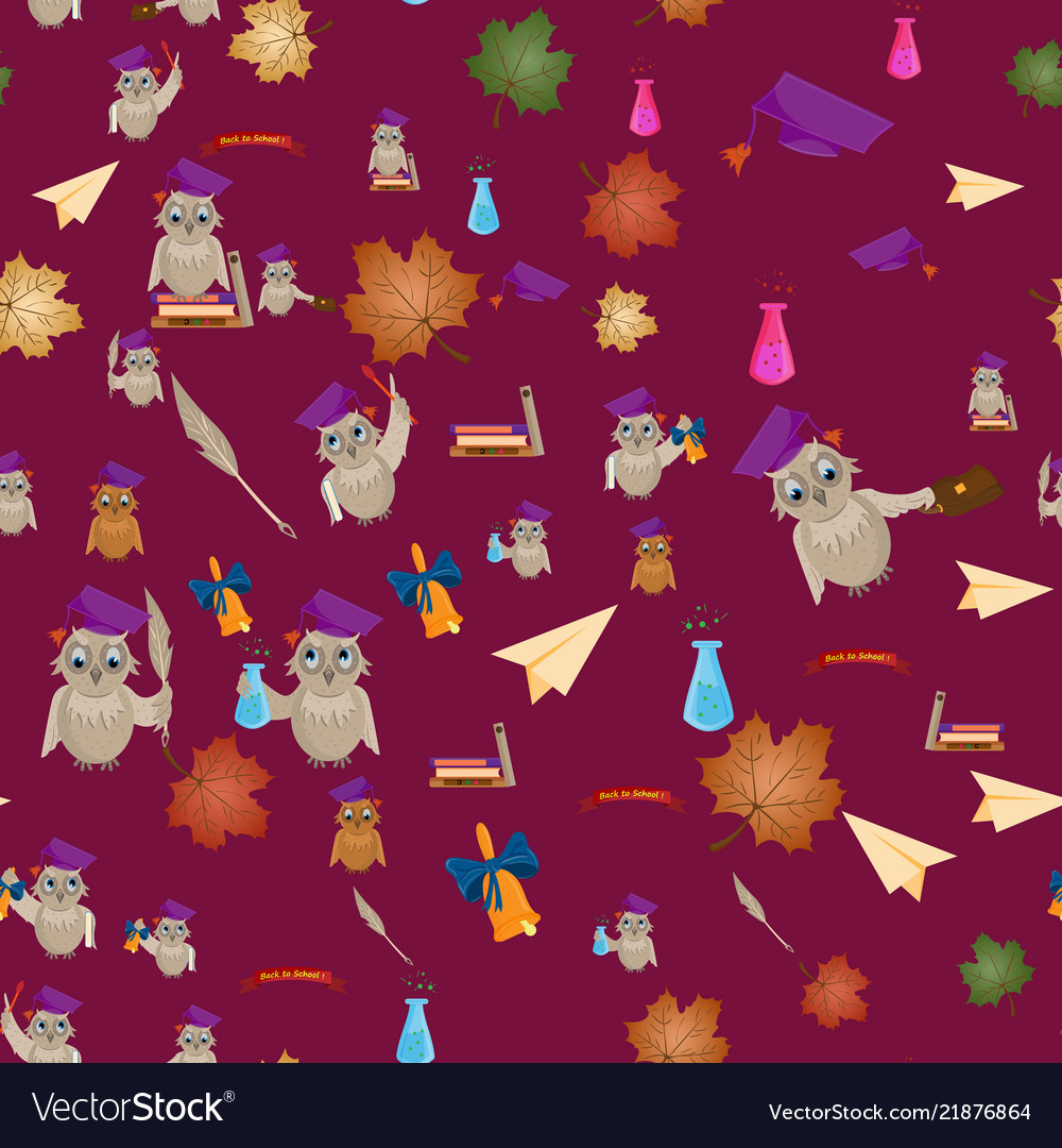 seamless pattern 3 flat on school theme bird owl vector image school theme