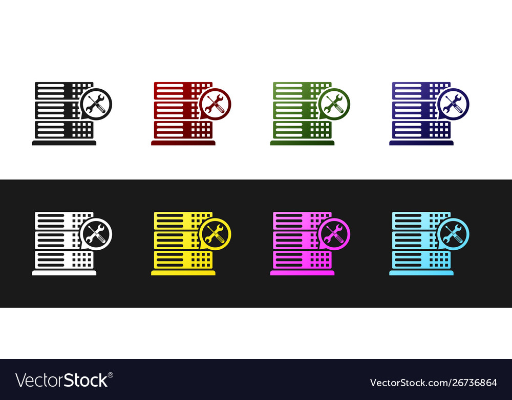 Set database server with screwdriver and wrench vector image Set database server with screwdriver and wrench