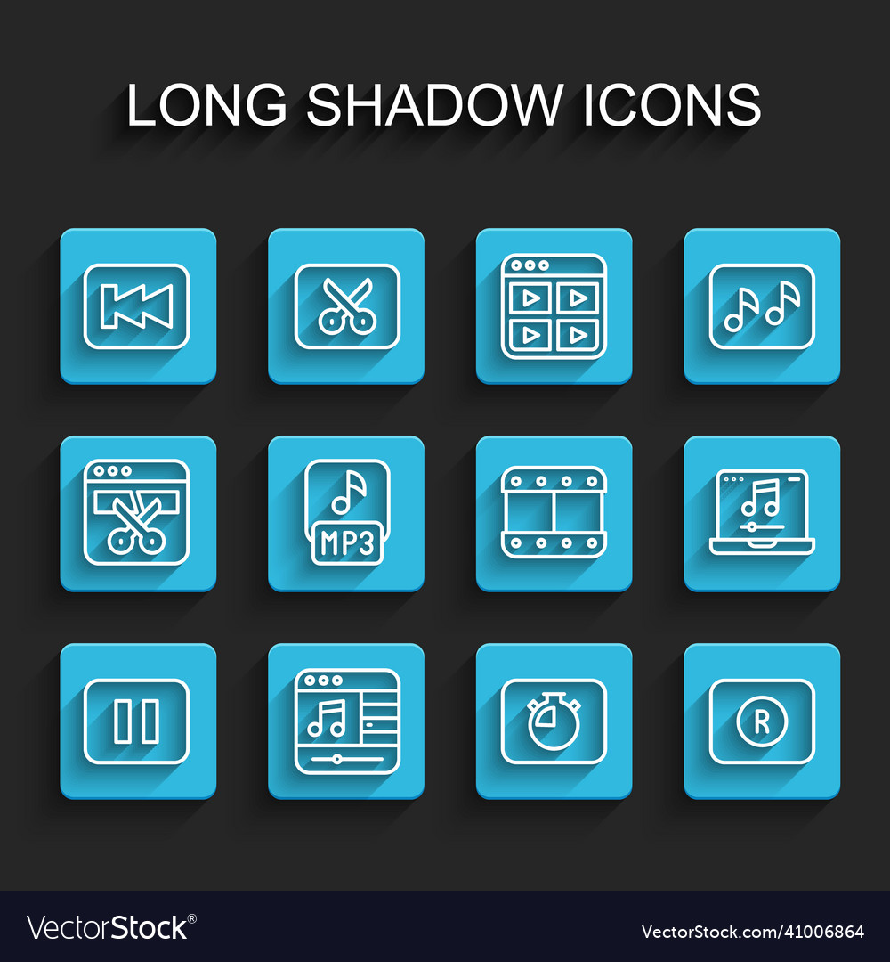 Set line pause button music player rewind vector image Set line pause button music player rewind