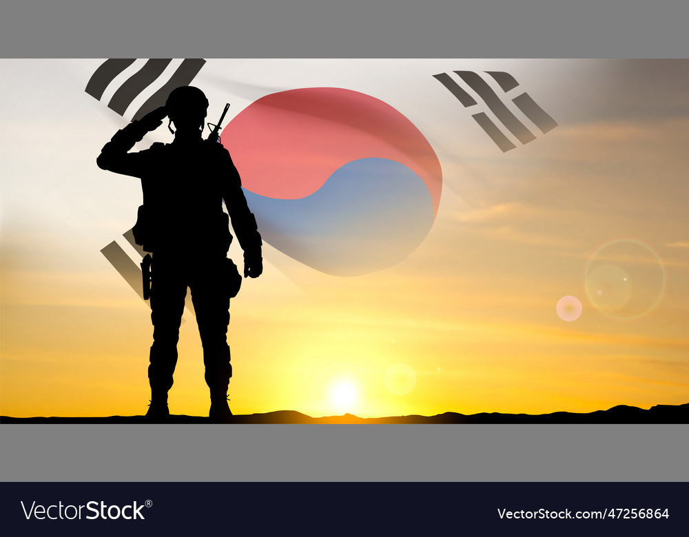 Silhouette of a soldier on background of sunset Vector Image