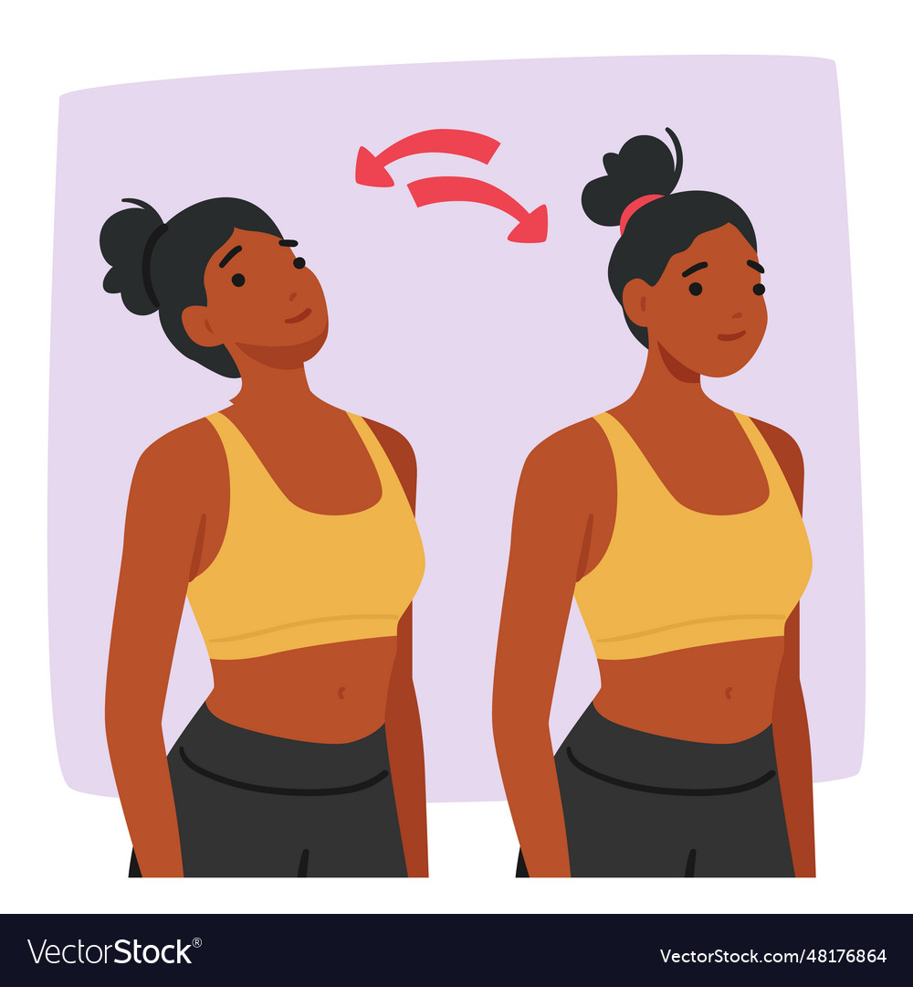 Woman performing neck exercises character gently Vector Image