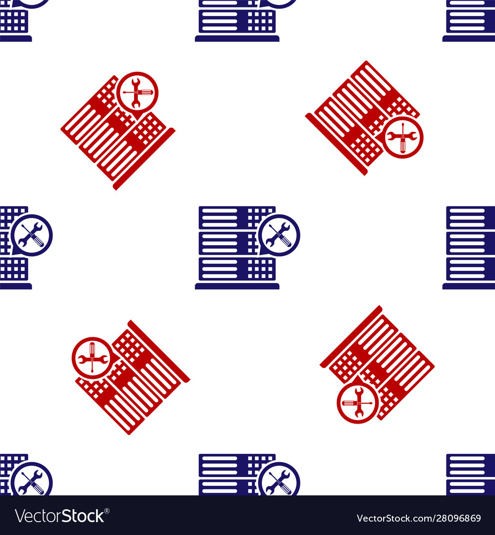 Blue and red database server with screwdriver vector image Blue and red database server with screwdriver