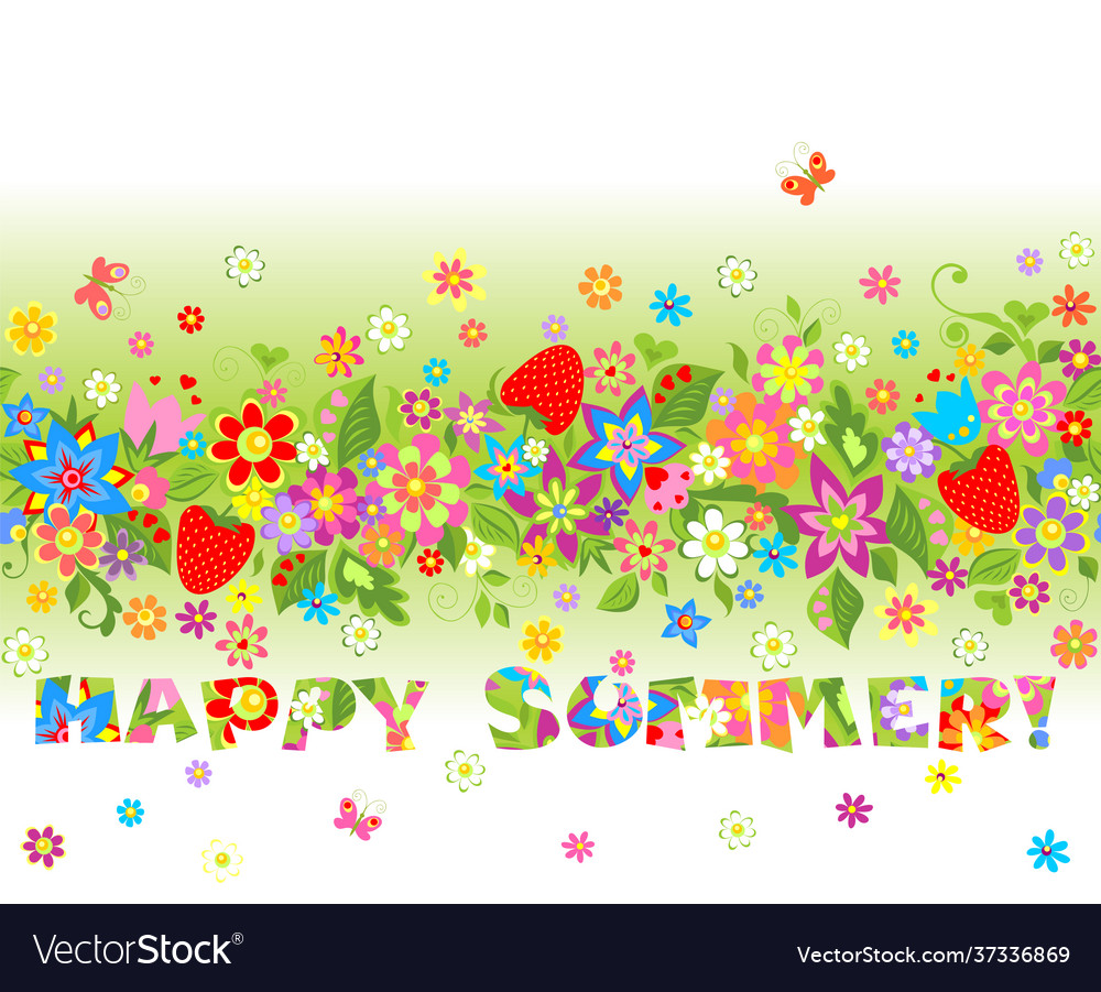 Happy summer seamless floral border