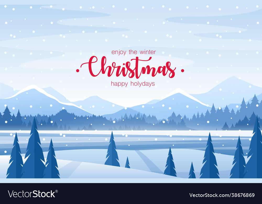 Merry christmas greeting card with winter snowy vector image Merry christmas greeting card with winter snowy