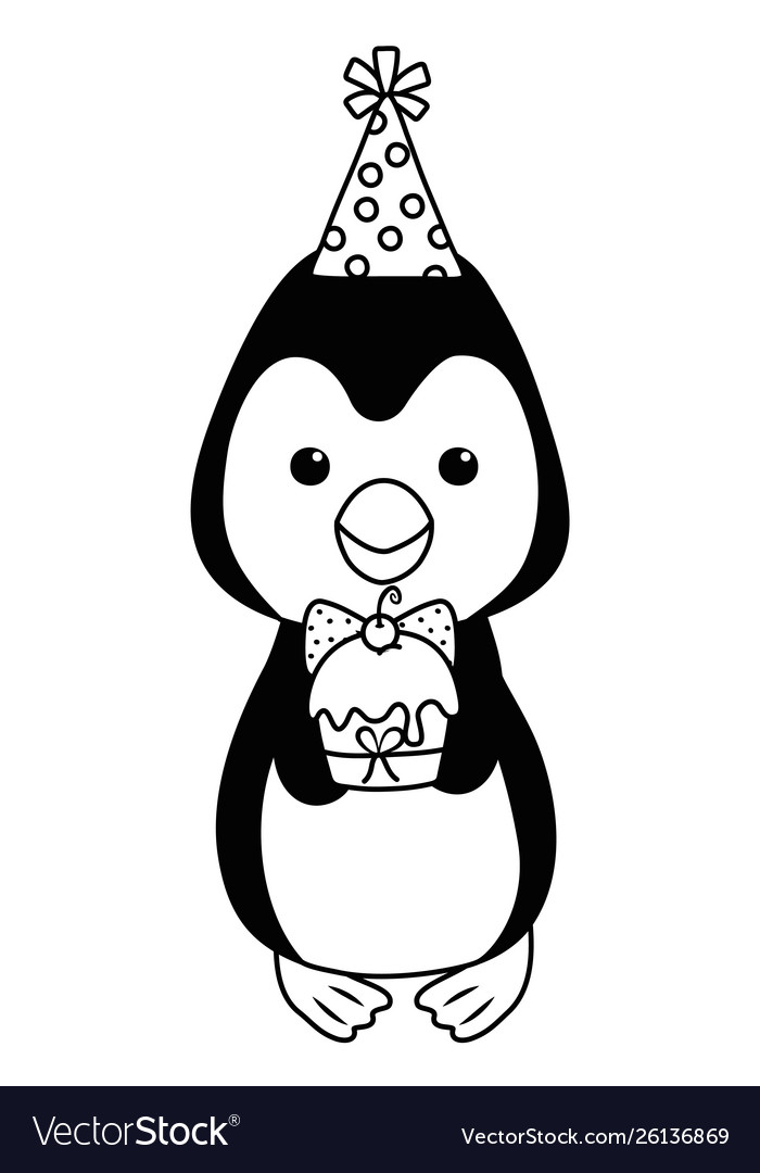 Penguin cartoon with happy birthday icon design Vector Image