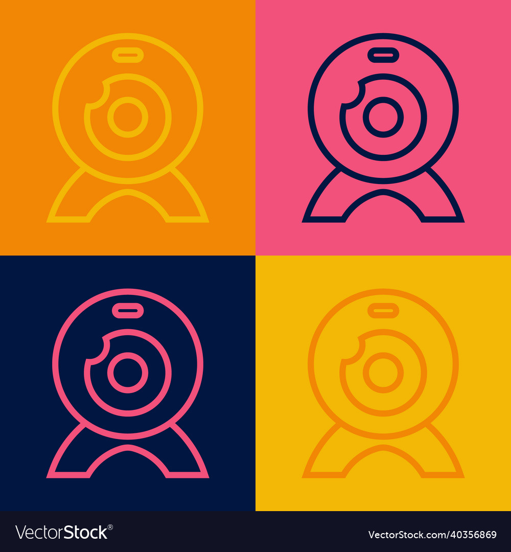 Pop art line web camera icon isolated on color vector image Pop art line web camera icon isolated on color