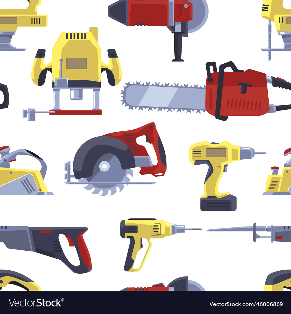 Seamless pattern with power tools flat style Vector Image Seamless pattern with power tools flat style