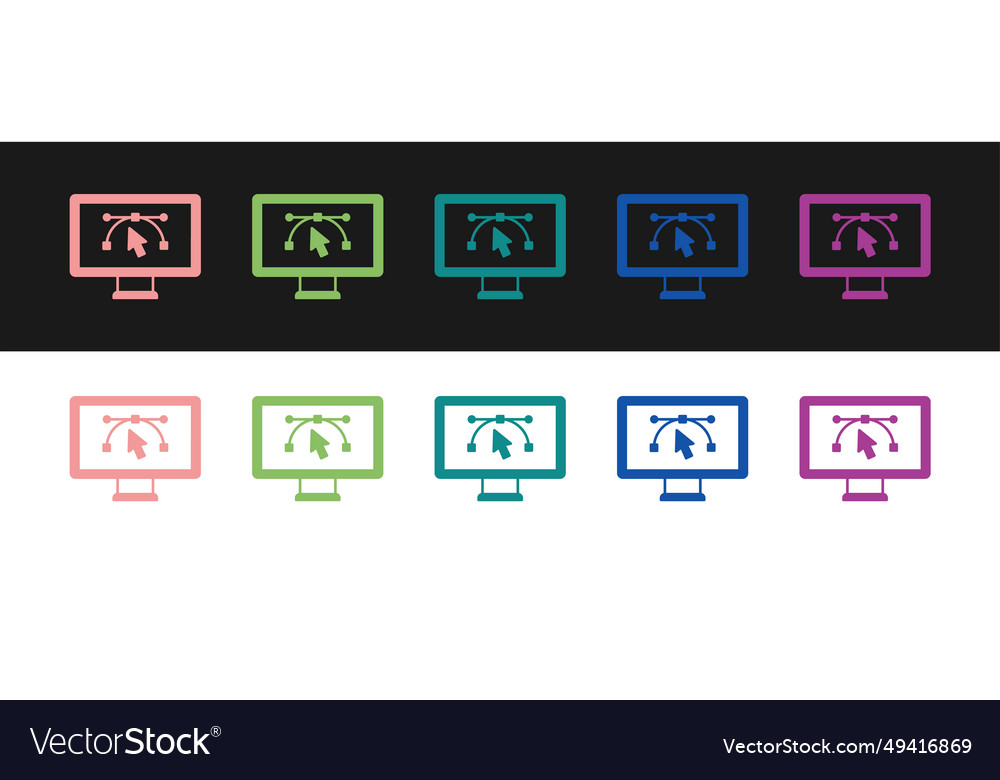 Set computer display with design program icon vector image Set computer display with design program icon