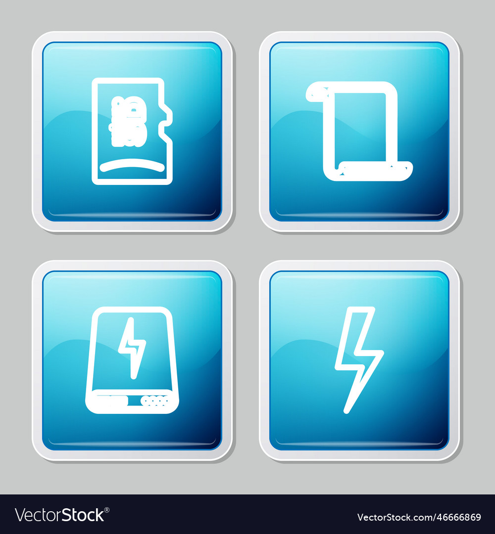 Set line micro sd memory card paper scroll power vector image Set line micro sd memory card paper scroll power