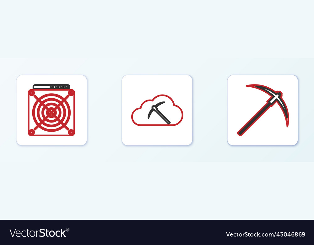 Set line pickaxe asic miner and cryptocurrency vector image Set line pickaxe asic miner and cryptocurrency