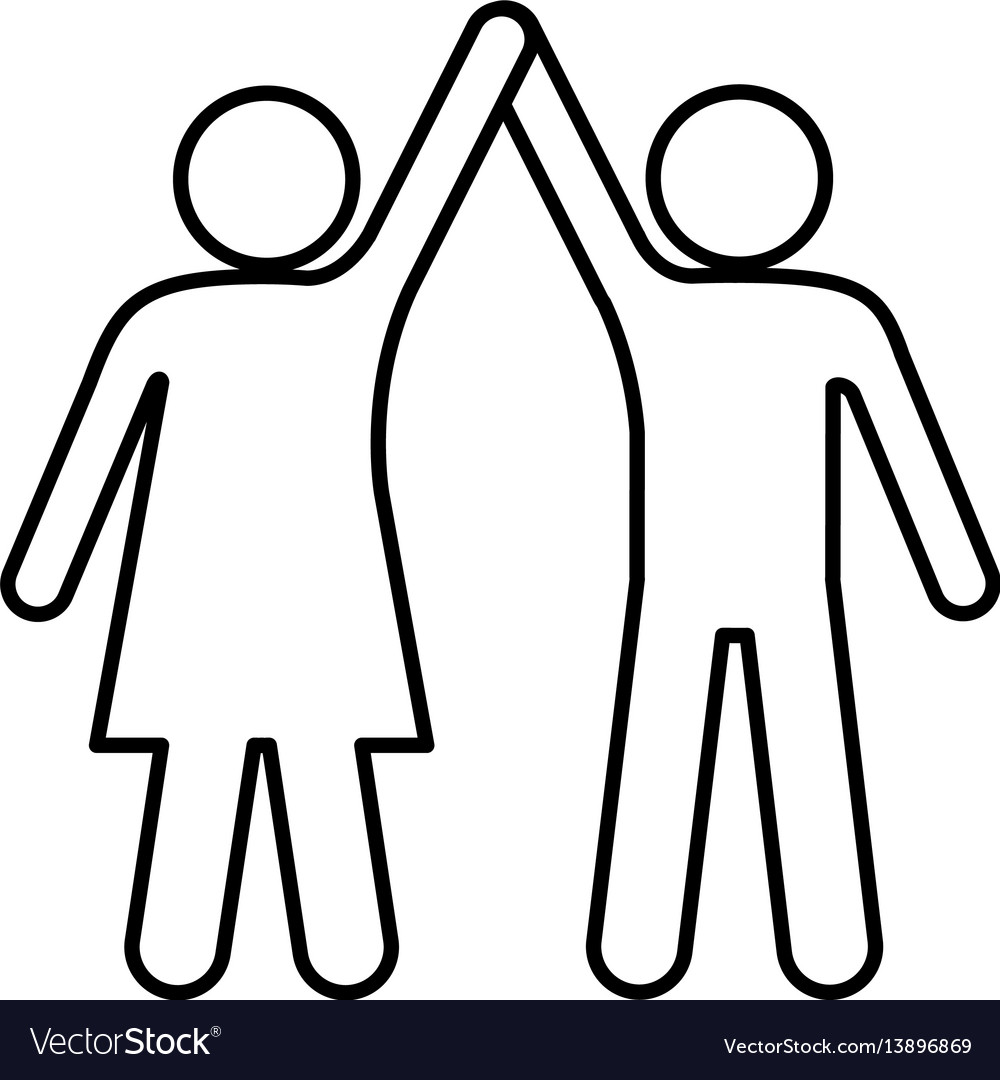 Silhouette pictogram of couple taken hands up Vector Image