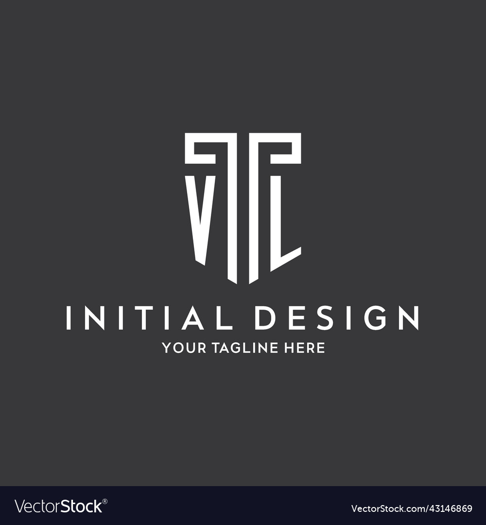 Vl monogram initial name with shield shape icon