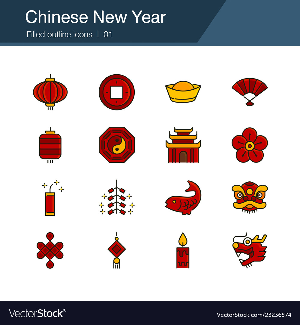 Chinese New Year Icons - Filled Outline