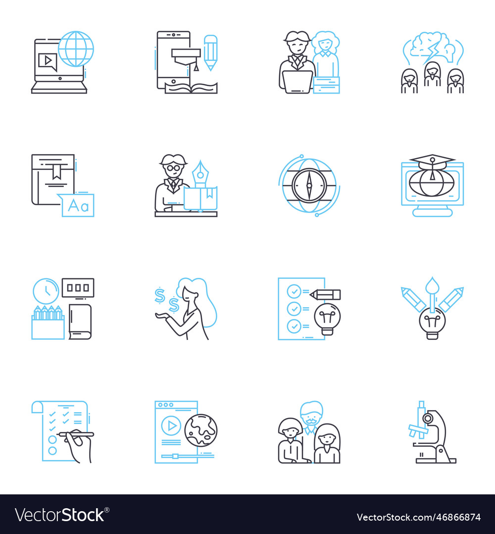 Digital instruction linear icons set e-learning vector image Digital instruction linear icons set e-learning