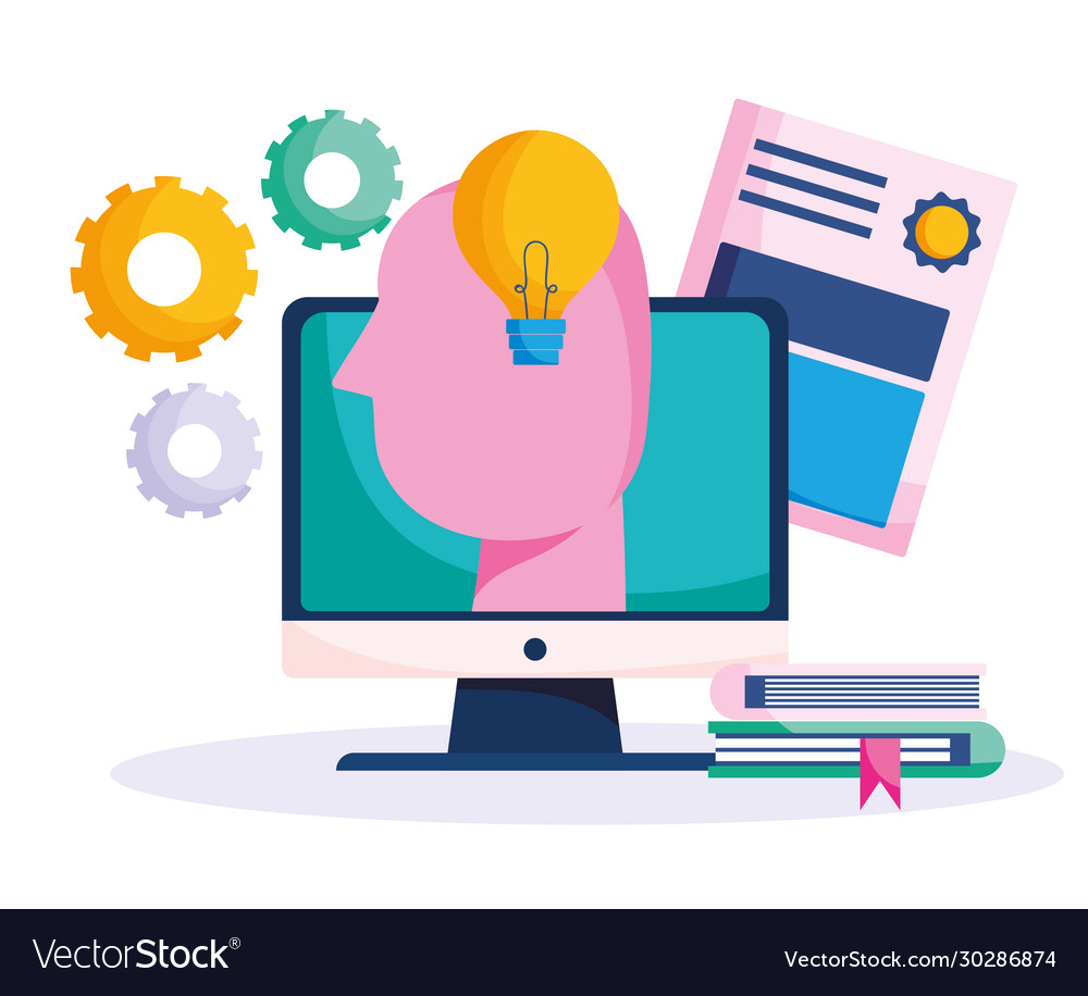 Education online computer head idea books Vector Image