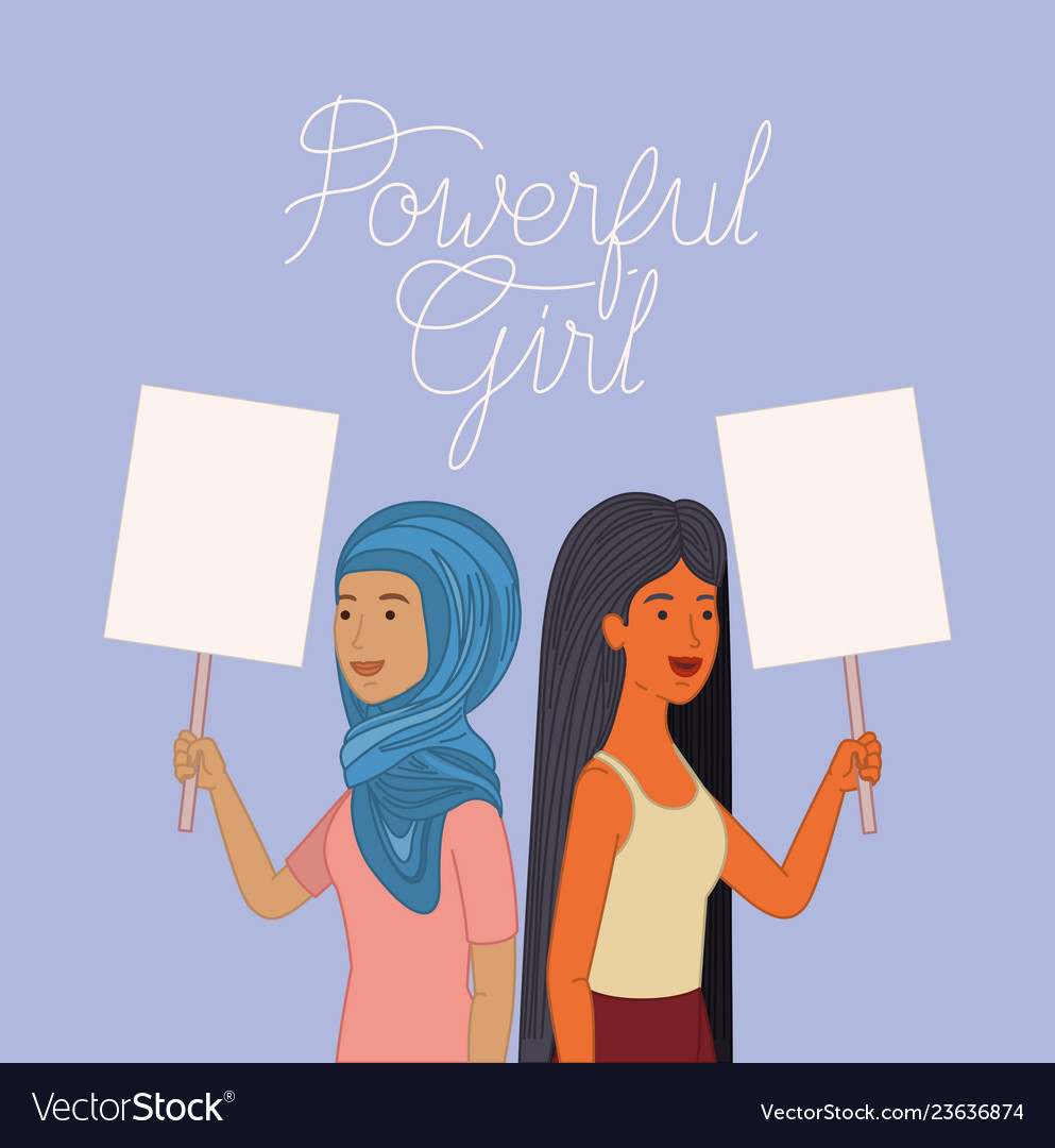 Group Of Women Characters With Feminist Message Vector Image