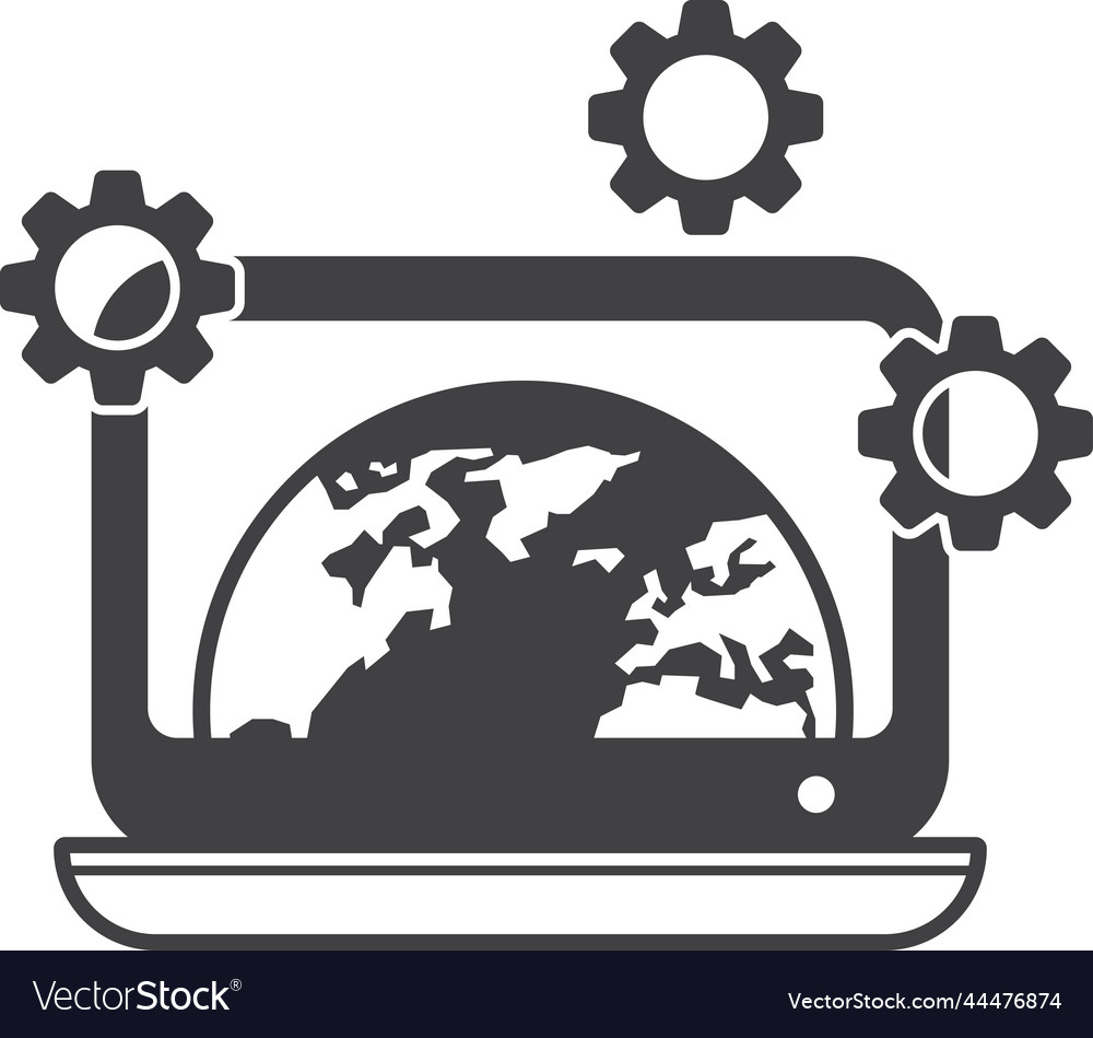 Laptop and cogs in minimal style