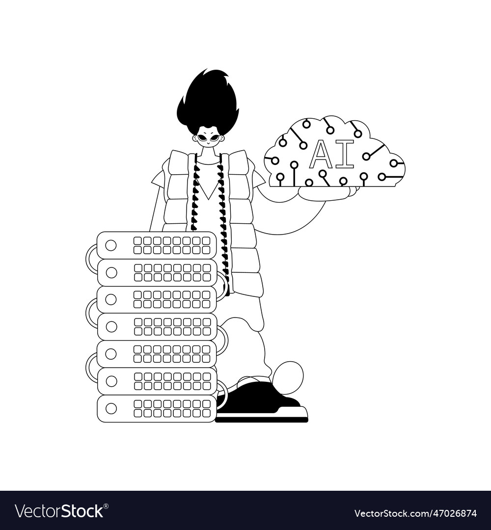 Linear style ai guy and server with an artificial