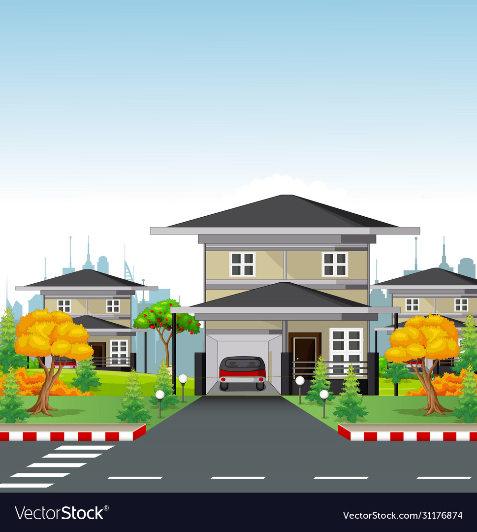 Minimalist house with road Royalty Free Vector Image