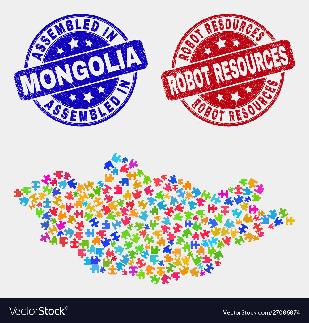 Module mongolia map and scratched assembled Vector Image Module mongolia map and scratched assembled