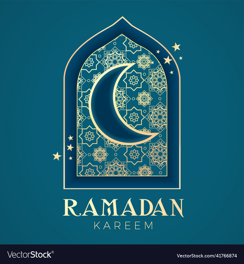 Ramadan kareem greeting with mosque door gold Vector Image