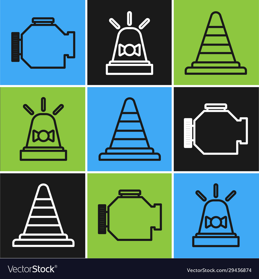 Set line check engine traffic cone and flasher Vector Image Set line check engine traffic cone and flasher