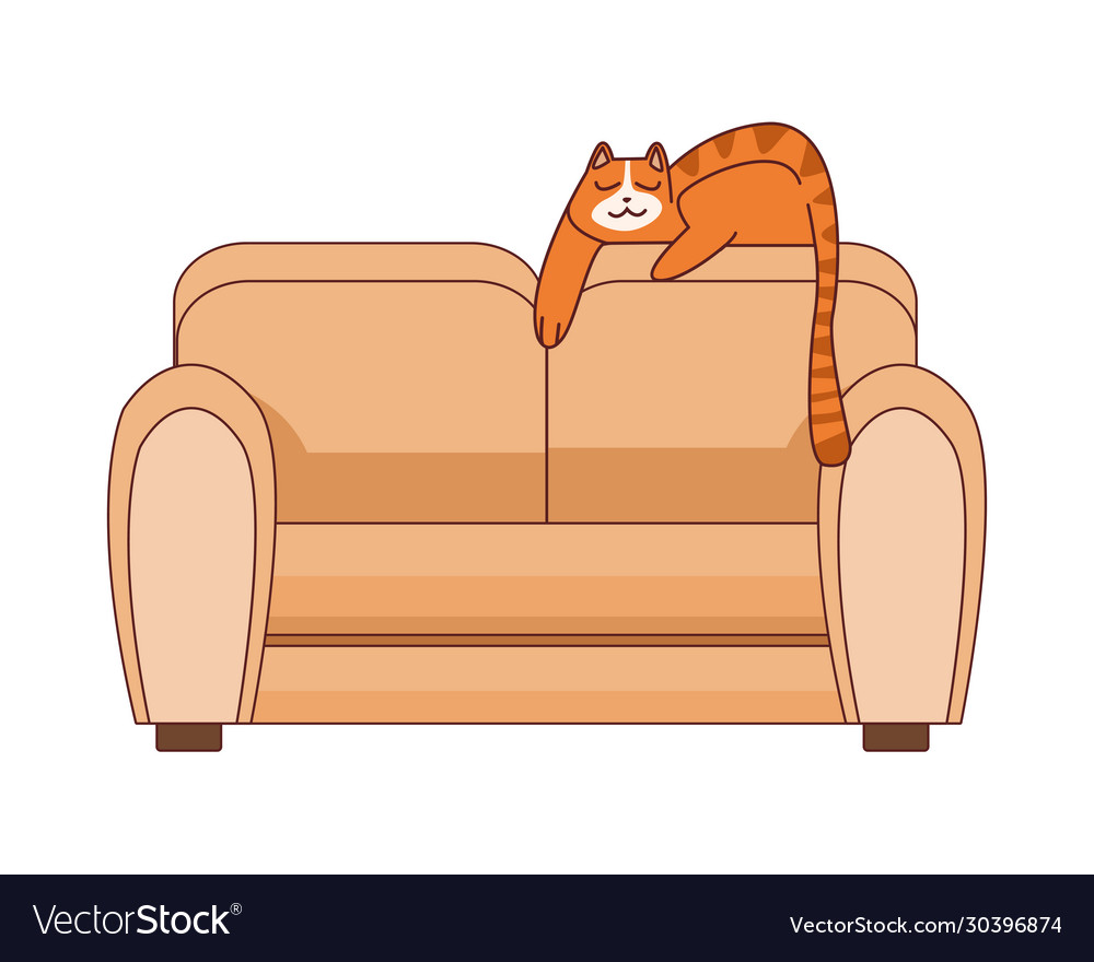 Sofa livingroom forniture with cute cat Royalty Free Vector