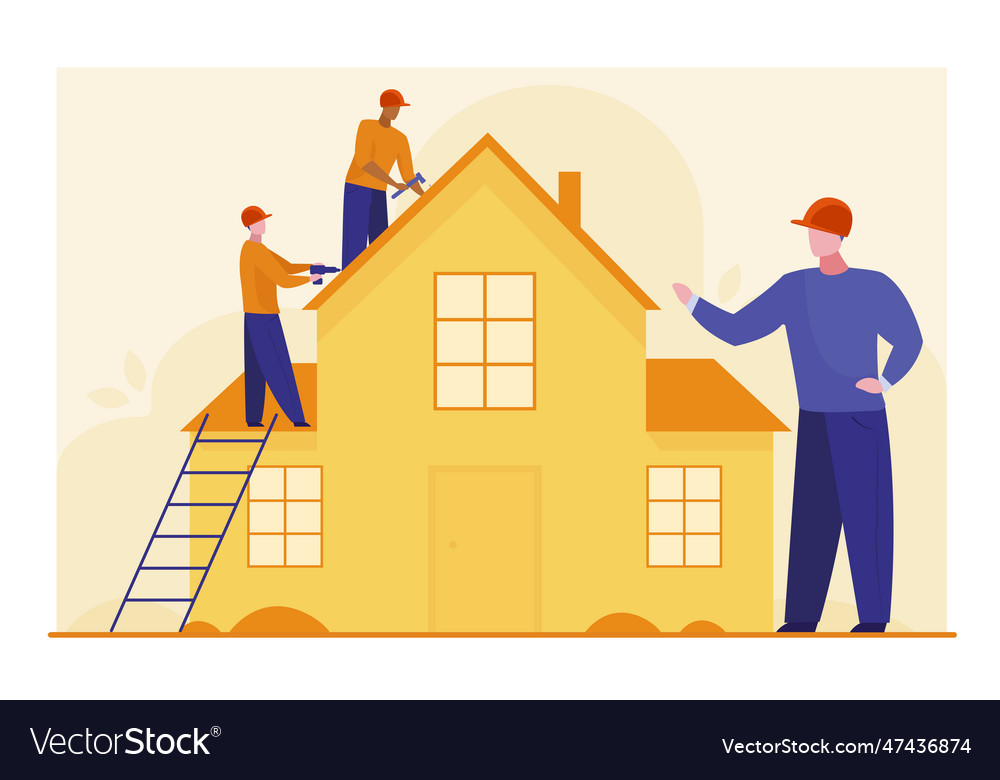 Workers repairing roof Royalty Free Vector Image