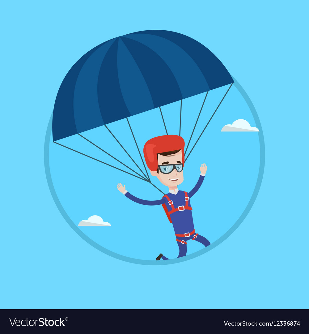 Junge glückliche Mann fliegen mit Fallschirm