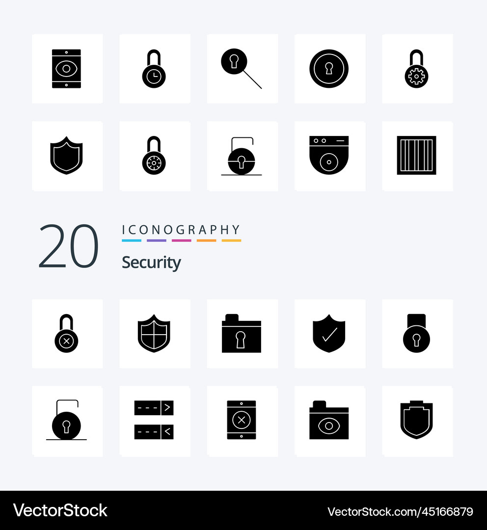 20 security solid glyph icon pack like time lock Vector Image