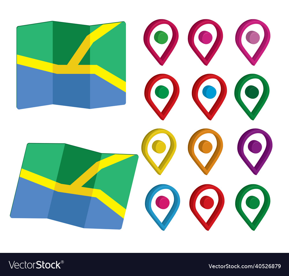 3d pin icon set with maps