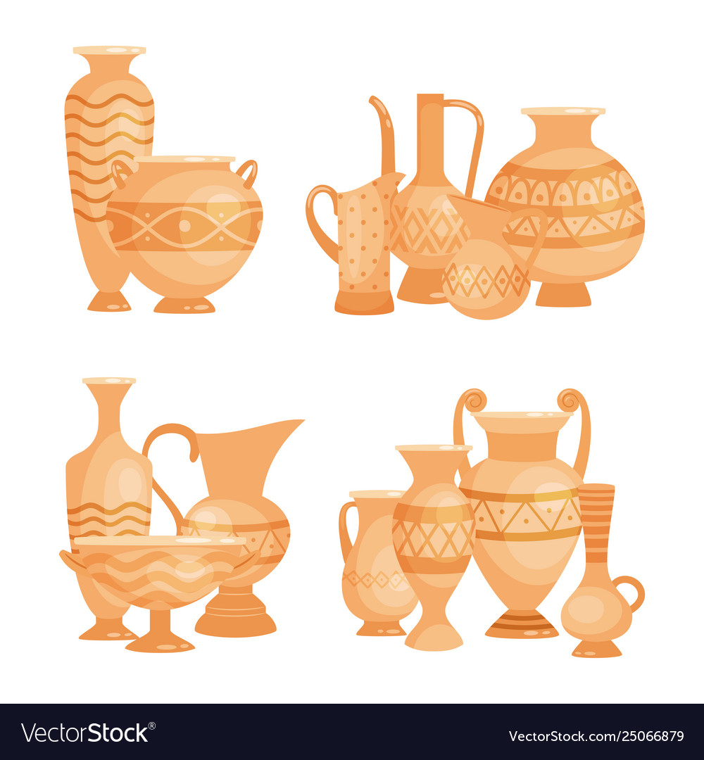 Ancient Vases Bowls And Goblets Isolated Vector Image