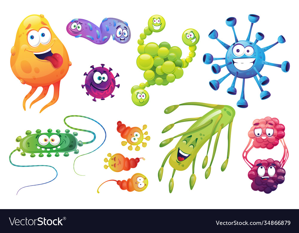 Cartoon viruses bacteria microorganism germs set Vector Image