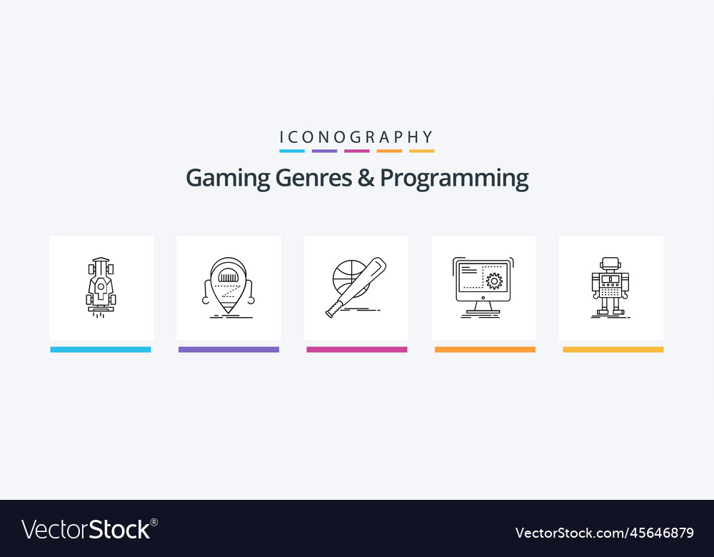 Gaming genres and programming line 5 icon pack