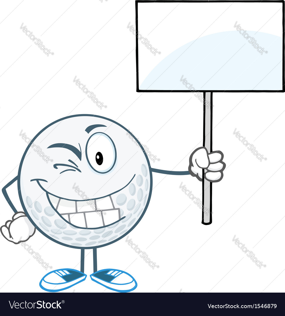 Golf ball character with sign