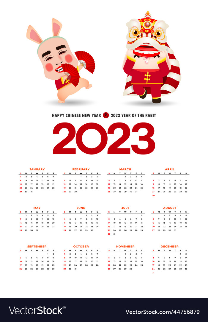 Happy chinese new year 2023 calendar cute rabbit Vector Image