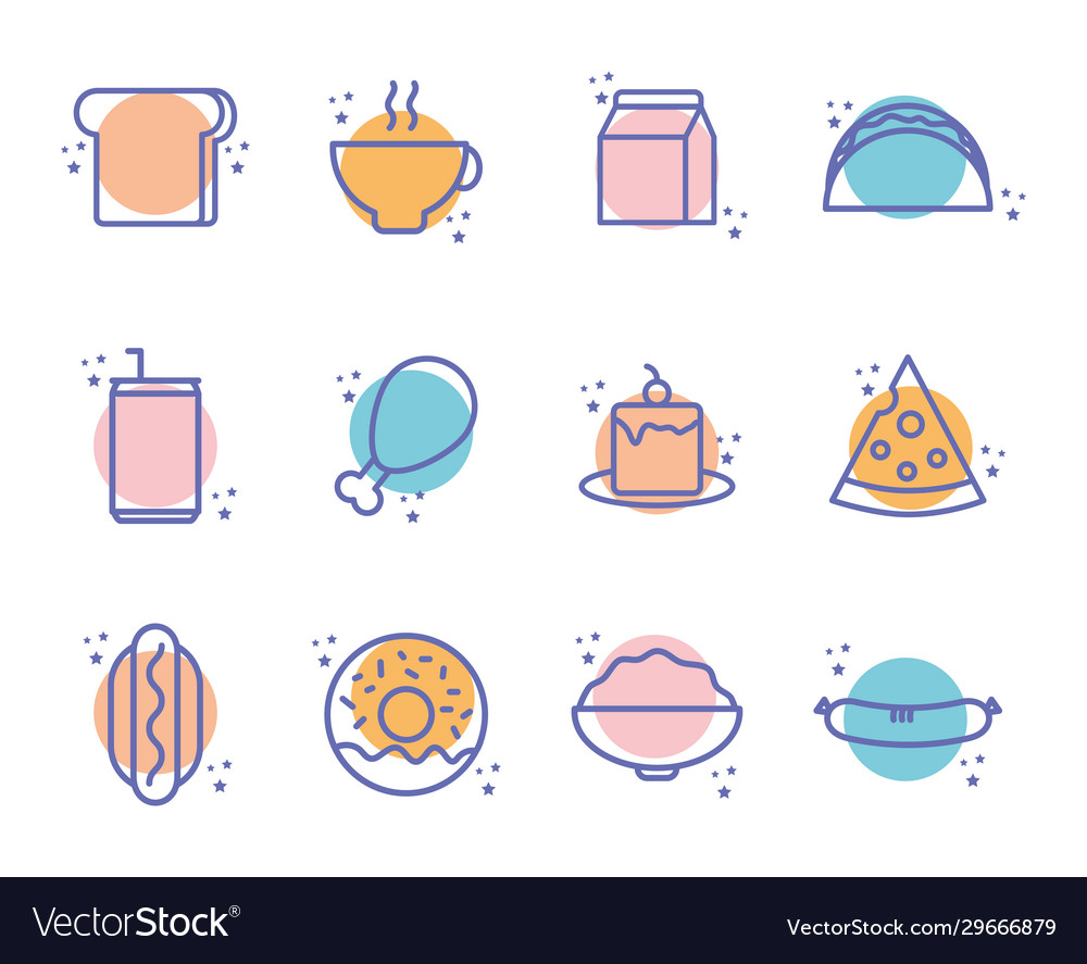 Isolated food block line style icon set