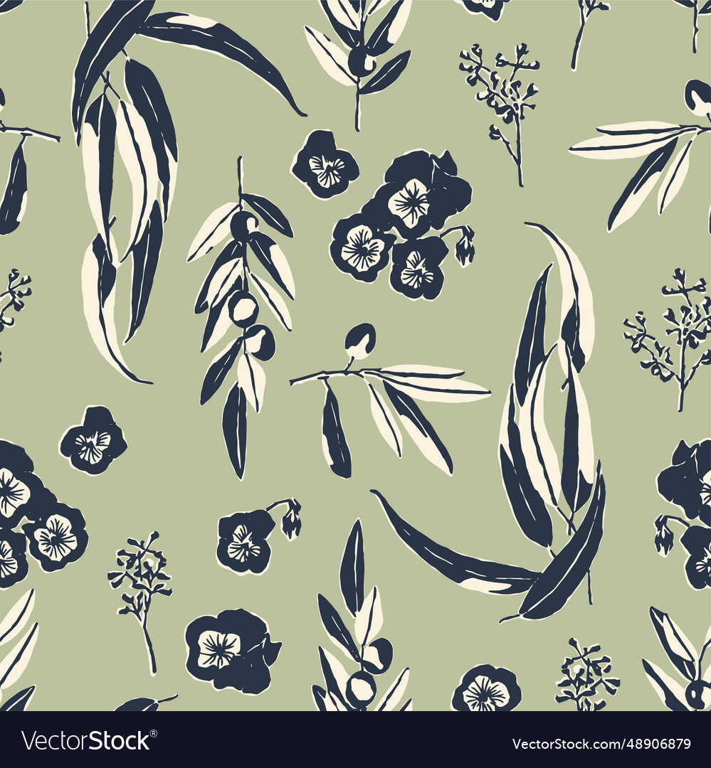 Leaf and flower seamless repeat pattern vector image Leaf and flower seamless repeat pattern