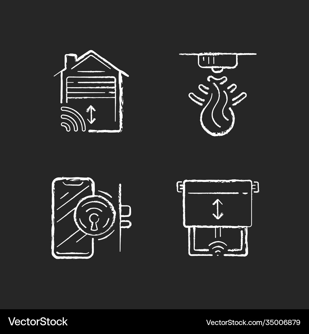 Remote home control system chalk white icons set Vector Image